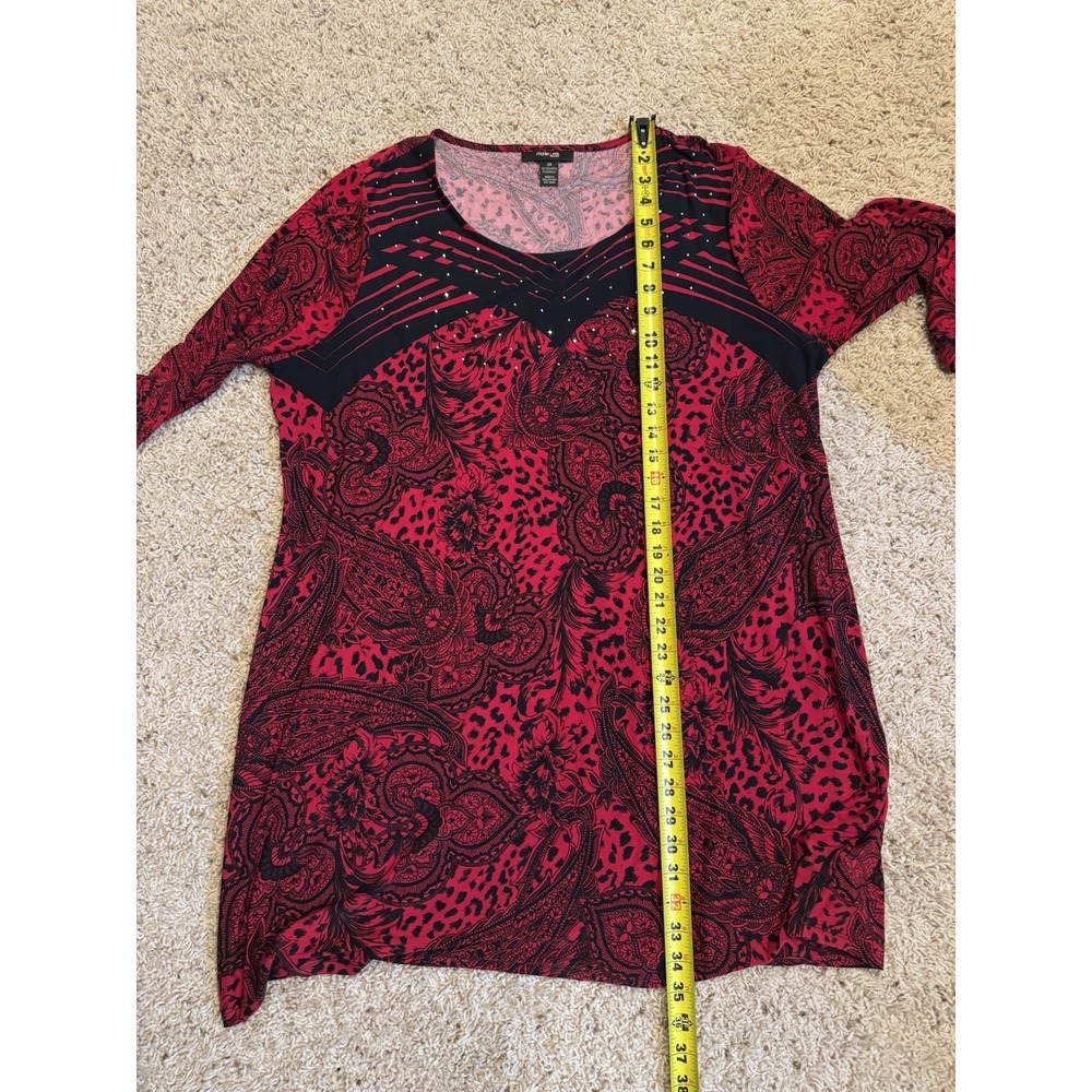 Style & Co. Red Black Embellished Tunic Top Dress 3X Teacher Office Grunge Fairy - Picture 8 of 8